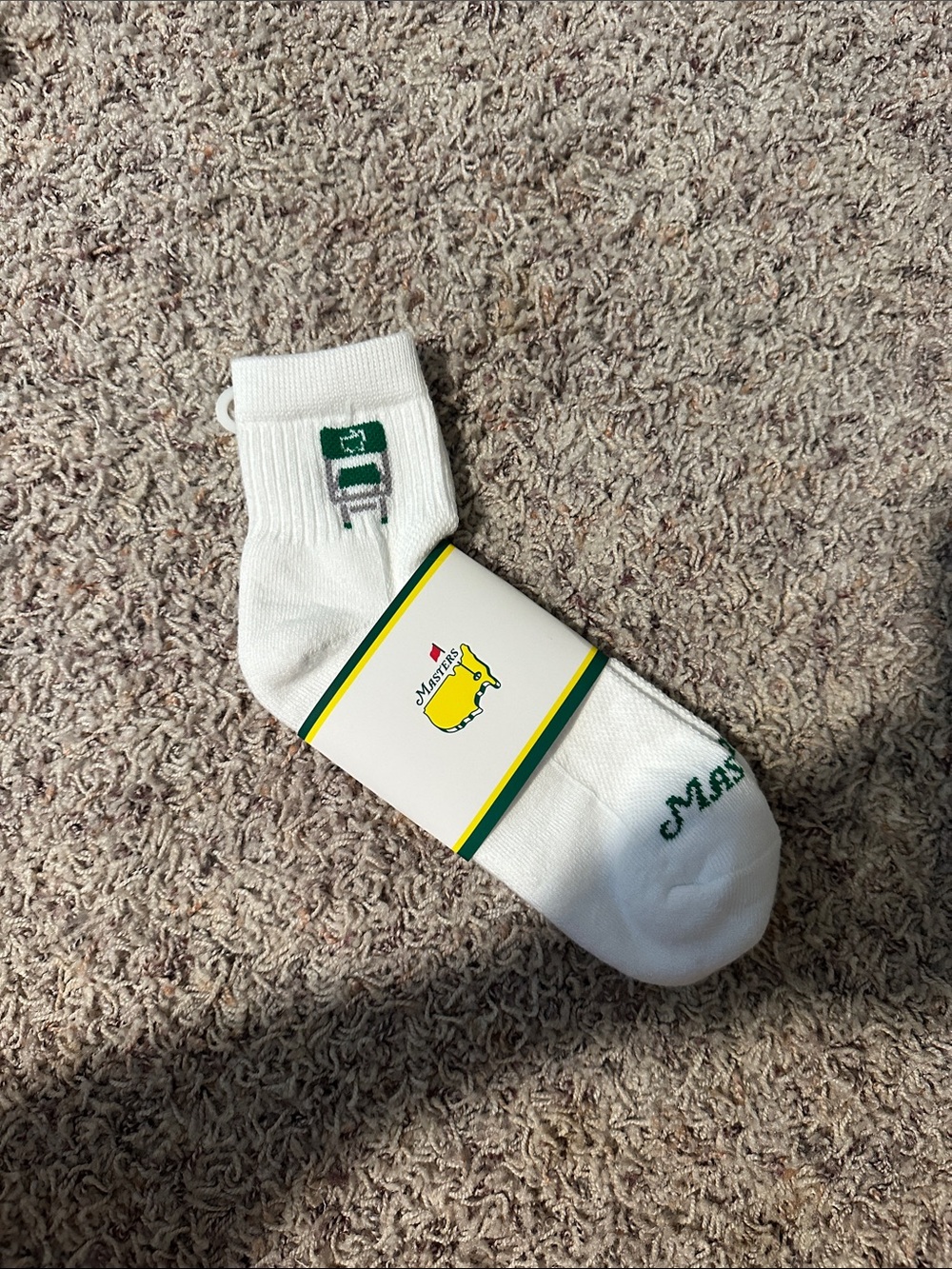 Masters White Athletic Ankle Socks with Green Logo